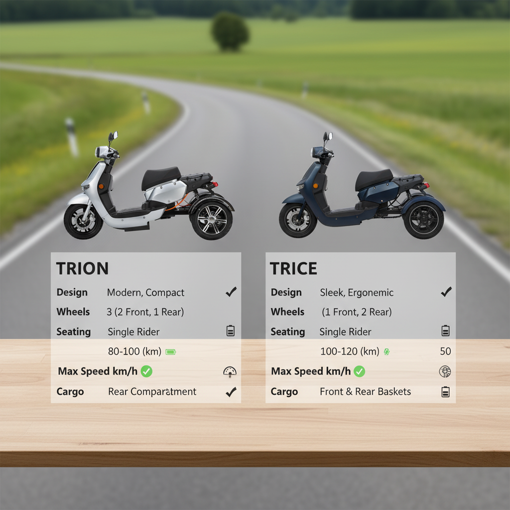 Moderne trike scootmobiel rijdt op de weg