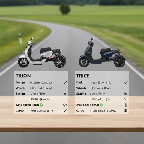 Moderne trike scootmobiel rijdt op de weg