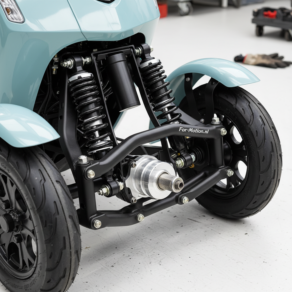 Persoon rijdt gelukkig op een For Motion scootmobiel langs de Hofvijver in Den Haag, genietend van vrijheid