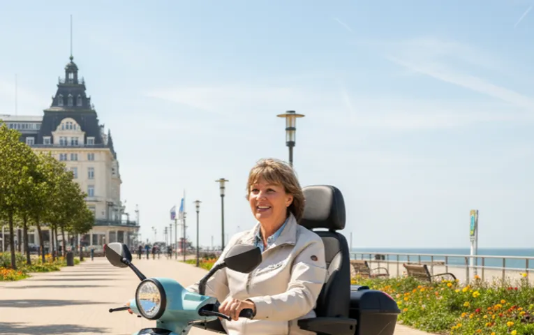 Persoon rijdt op een For Motion scootmobiel door Den Haag