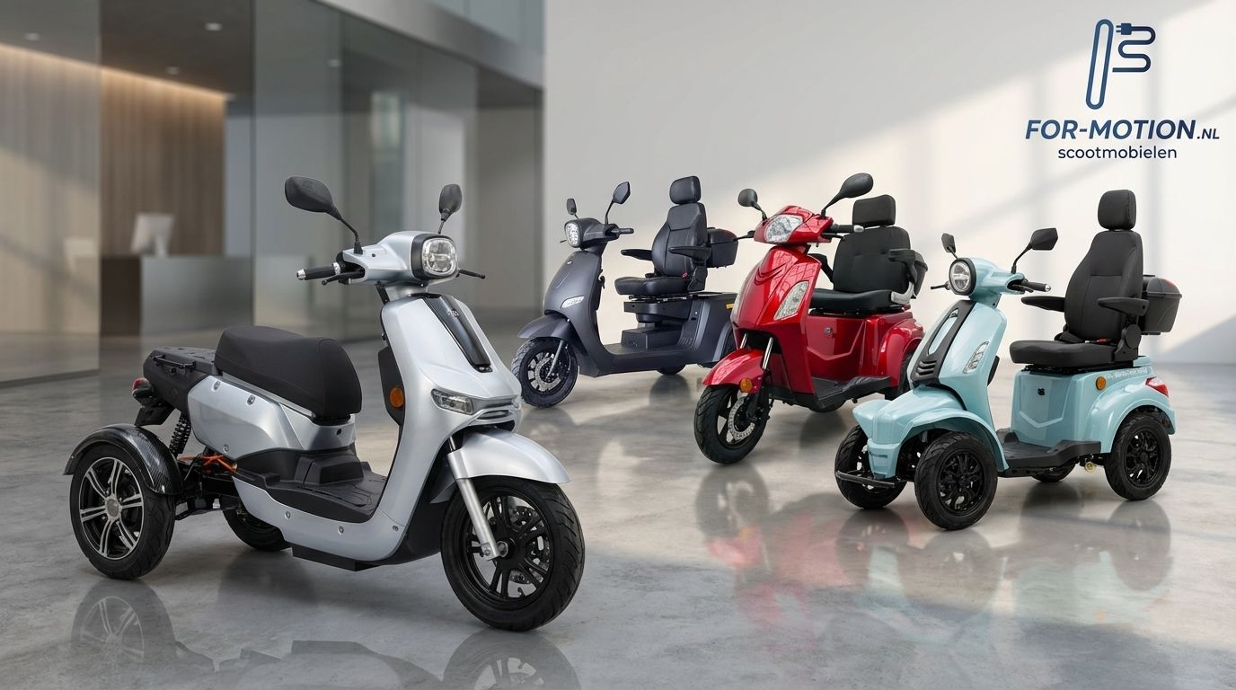 Infographic die een 3-wiel scootmobiel vergelijkt met een 4-wiel scootmobiel op basis van wendbaarheid en stabiliteit.