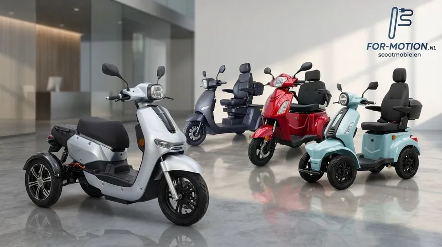 Infographic die een 3-wiel scootmobiel vergelijkt met een 4-wiel scootmobiel op basis van wendbaarheid en stabiliteit.