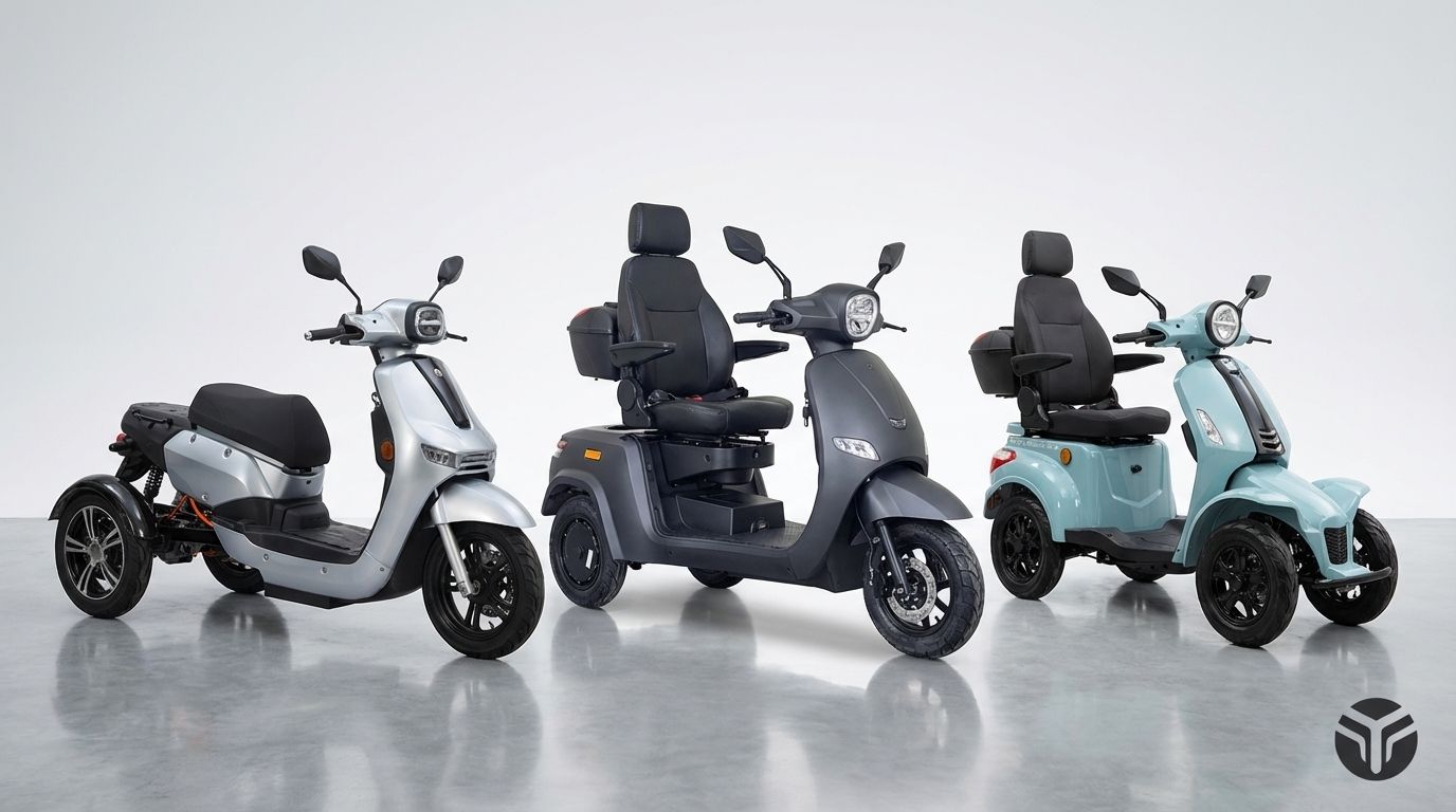 Infographic met de maximumsnelheden voor een scootmobiel op de stoep, het fietspad en de rijbaan.