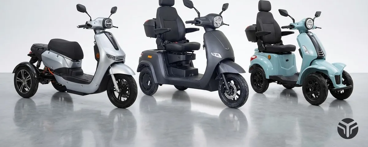 Infographic met de maximumsnelheden voor een scootmobiel op de stoep, het fietspad en de rijbaan.