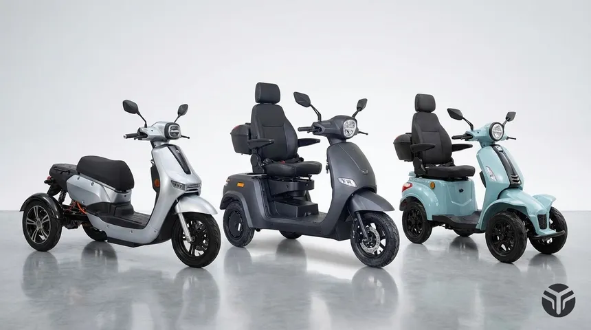 Infographic met de maximumsnelheden voor een scootmobiel op de stoep, het fietspad en de rijbaan.