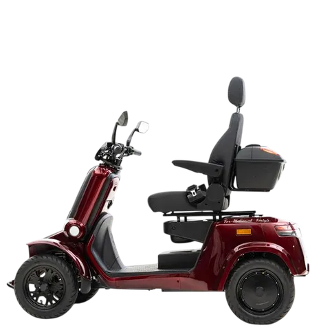 For Motion Forty-5, de vierwiel scootmobiel die 45 km/u rijdt, mat blauw, schuin van voren